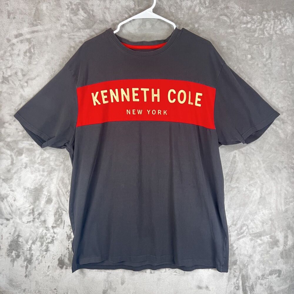 Kenneth Cole New York Men’s 2X Colorblock Logo T-Shirt Black Red Cotton Stretch